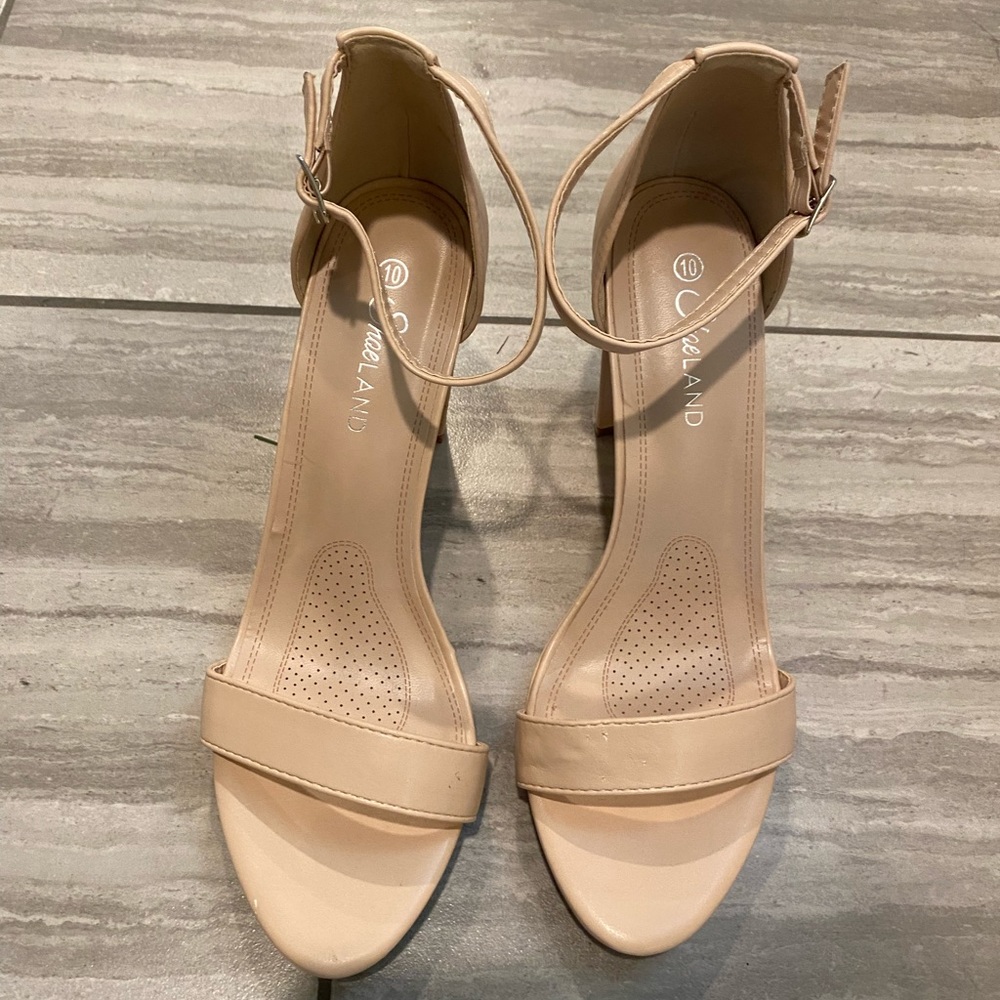 Nude heels with ankle strap